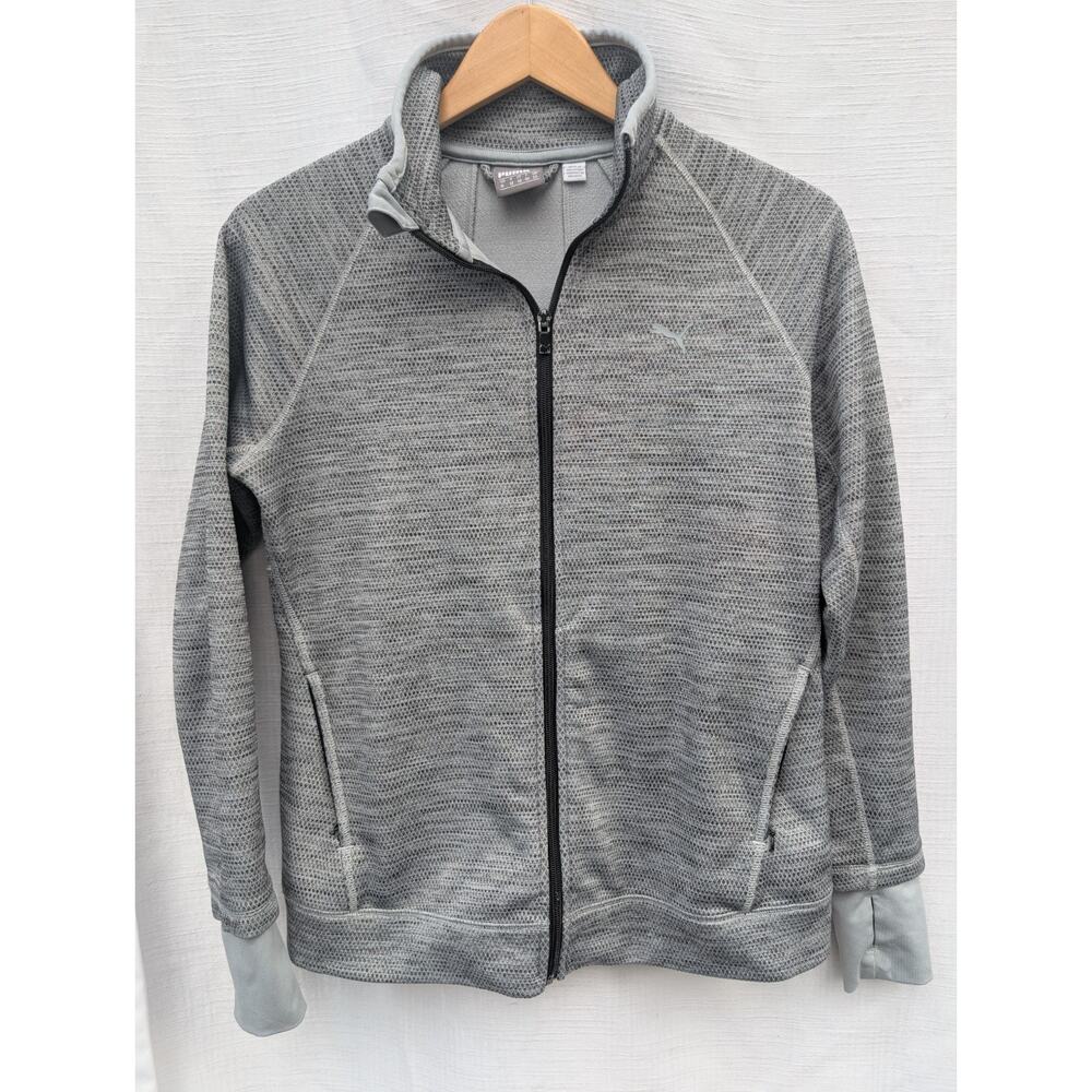 Puma Women's Gray Full Zip Track Jacket Sz Medium Mock neck Thumb Holes‎